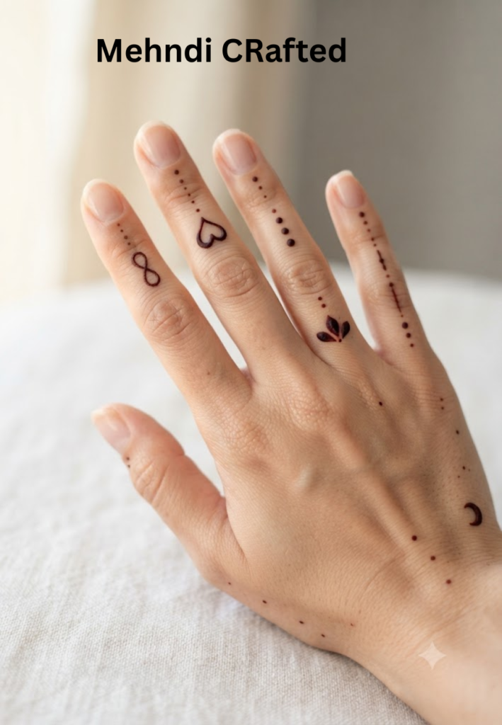 Minimal finger Friendship Mehndi Designs 2026 with simple henna dots and lines