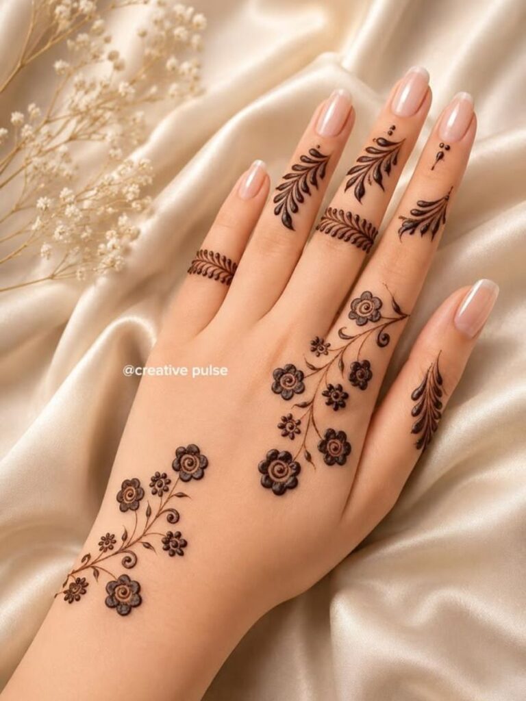 Beautiful College Girl Mehndi Designs with elegant floral front hand pattern