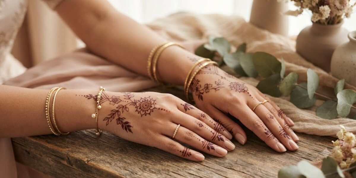 Minimal Mehndi Designs 2026 with elegant floral patterns on hands, simple and modern henna art inspiration