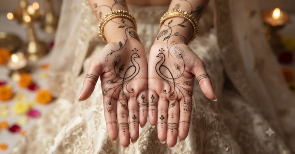 Minimal Peacock Mehndi Designs with simple lines
