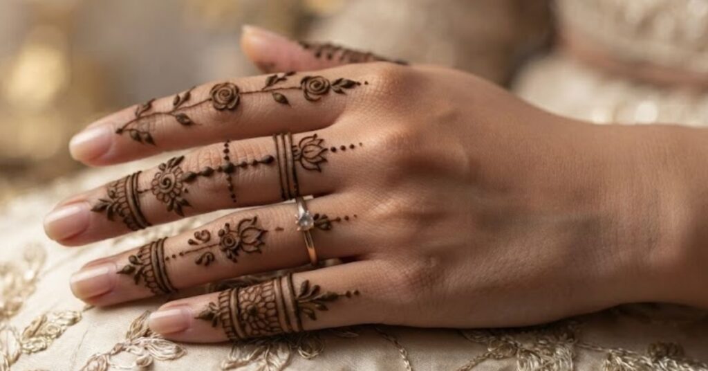 Minimal royal finger mehndi design for modern girls