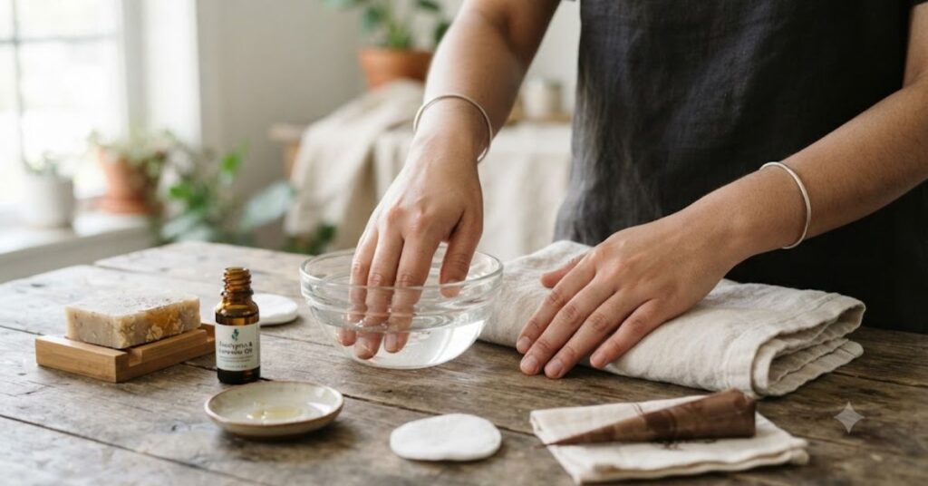 Preparing hands before applying mehndi for better henna stain