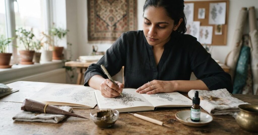 Planning mehndi design flow before applying henna