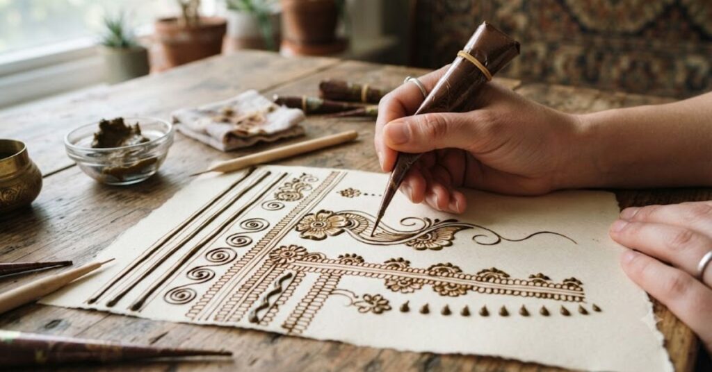 Smooth and even mehndi lines practice for beginners