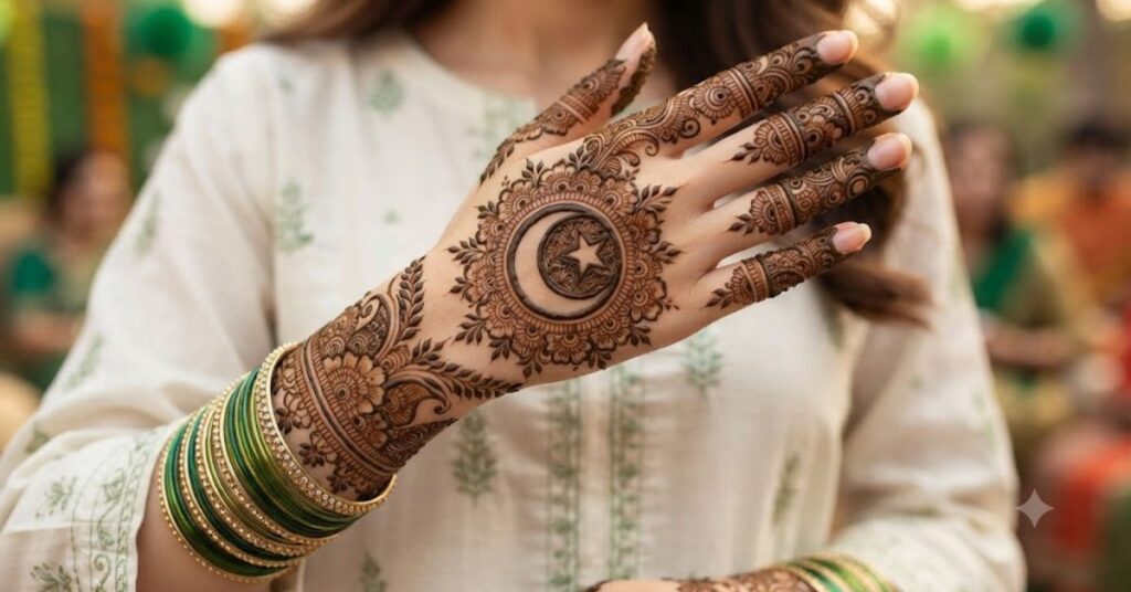 Beautiful Pakistan Flag Mehndi Designs with crescent and star
