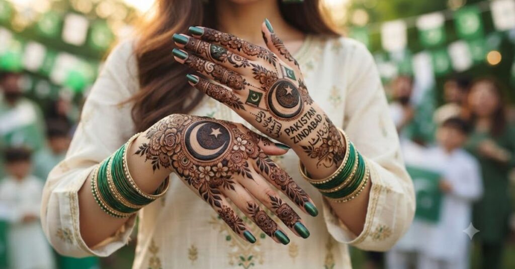 Floral Pakistan Flag Mehndi Designs with traditional patterns