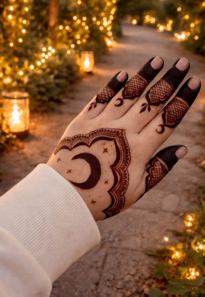 Pakistani Traditional Mehndi with a Patriotic Twist featuring Independence Day inspired crescent star and floral henna designs