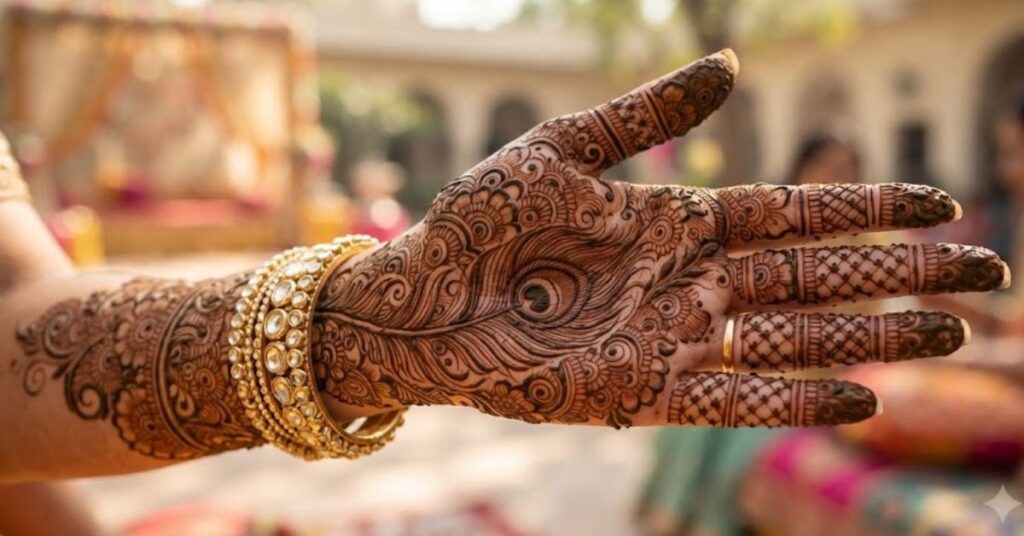Peacock Feather Janmashtami Mehndi Design on Hand