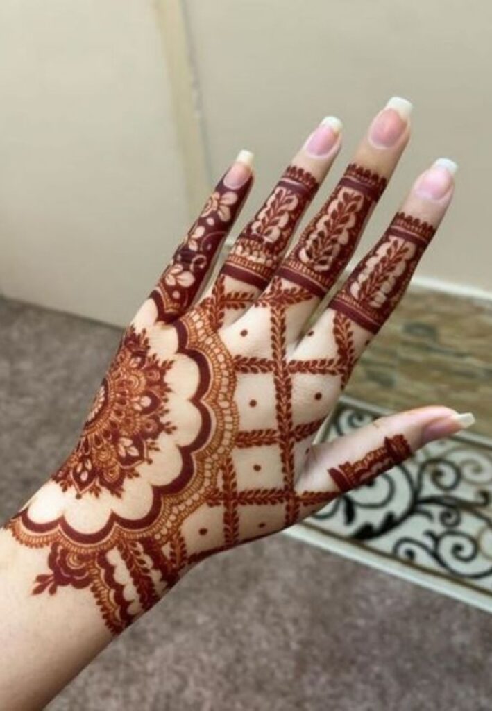 Popular Elements Found in Moroccan Mehndi Patterns with geometric shapes, floral motifs, and elegant henna details.
