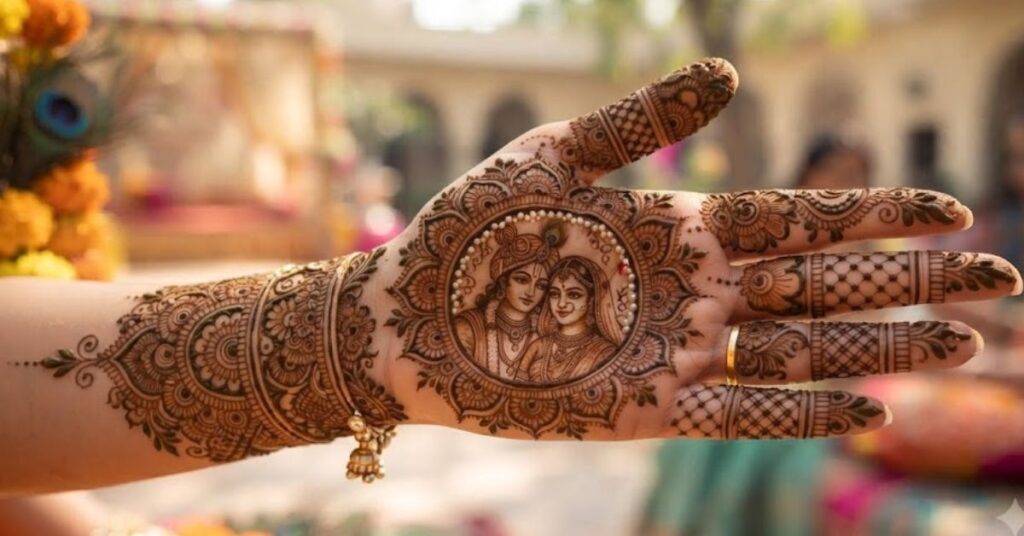 Radha Krishna Portrait Mehndi Design