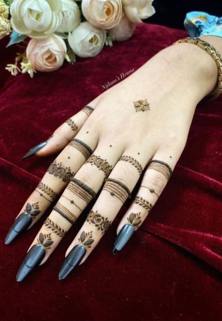 Ring Finger Mehndi Designs 2026 featuring elegant minimalist floral patterns and trendy Gen Z henna style