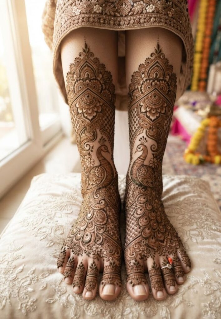 Royal Bridal Leg Henna Designs with luxurious traditional patterns