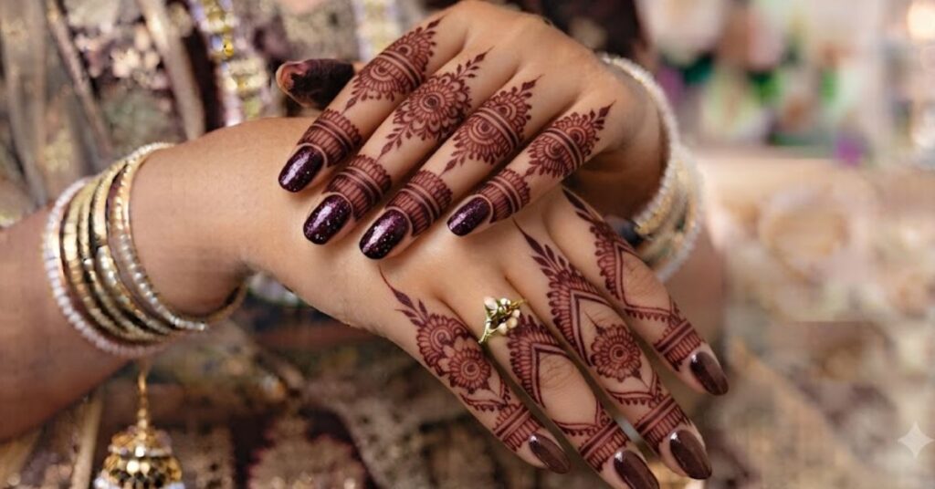 Negative space royal finger mehndi design
