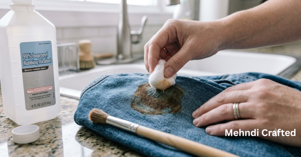 Applying rubbing alcohol to remove a henna stain
