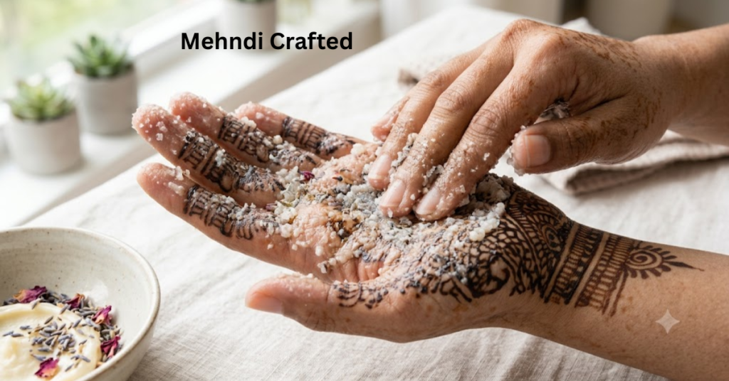 Salt scrub exfoliation for removing mehndi stains from hands
