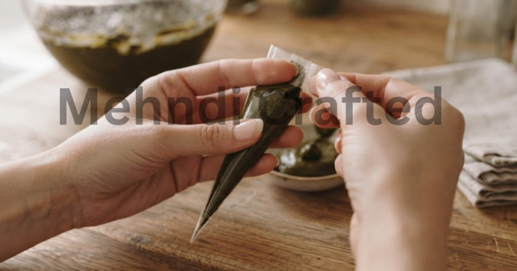 Sealing a homemade mehndi cone with tape