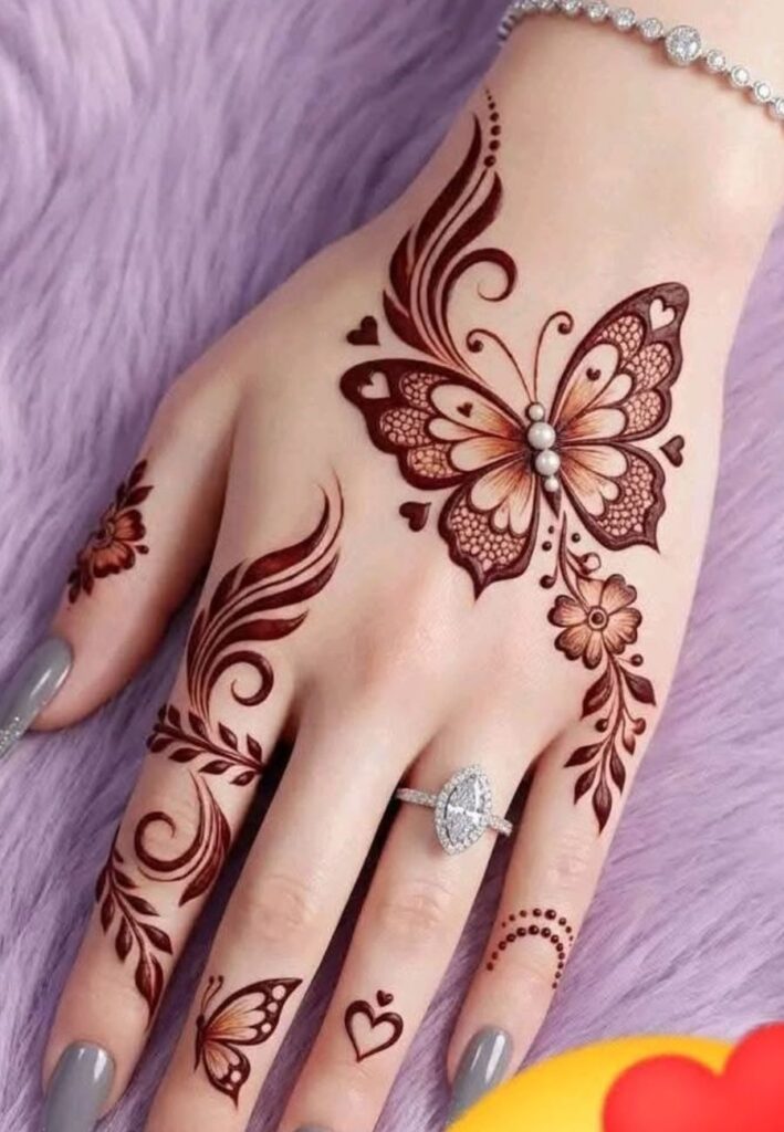Butterfly trail Cute Small Mehndi Designs