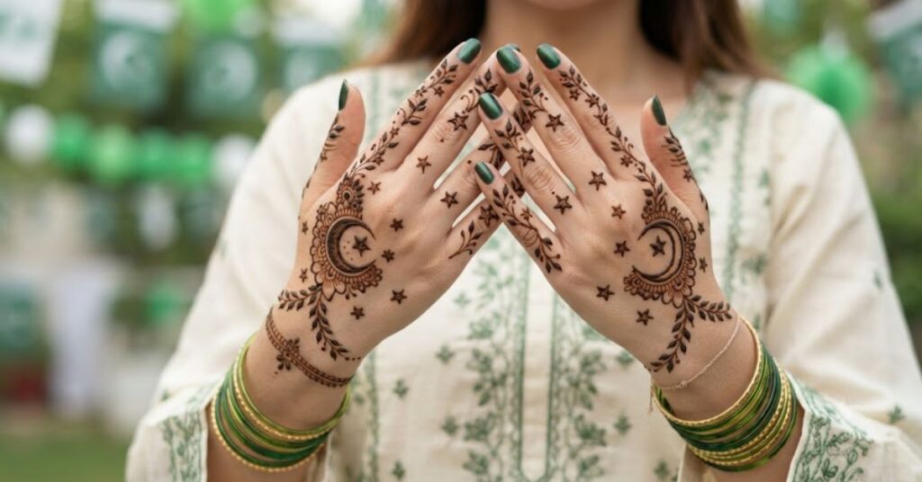 Star pattern patriotic mehndi design for 14 August