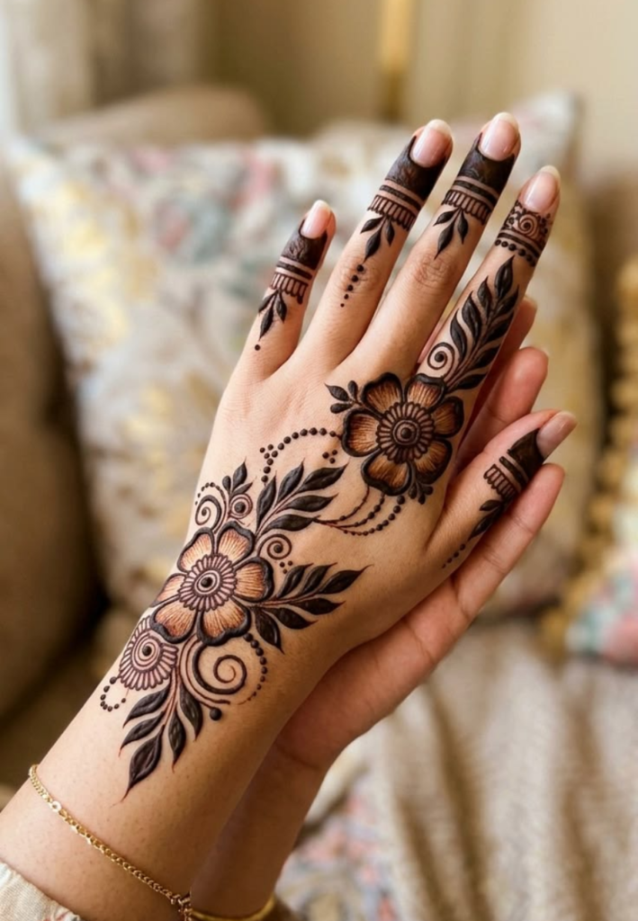 The meaning behind Rose Mehndi Designs featuring beautiful floral henna art.