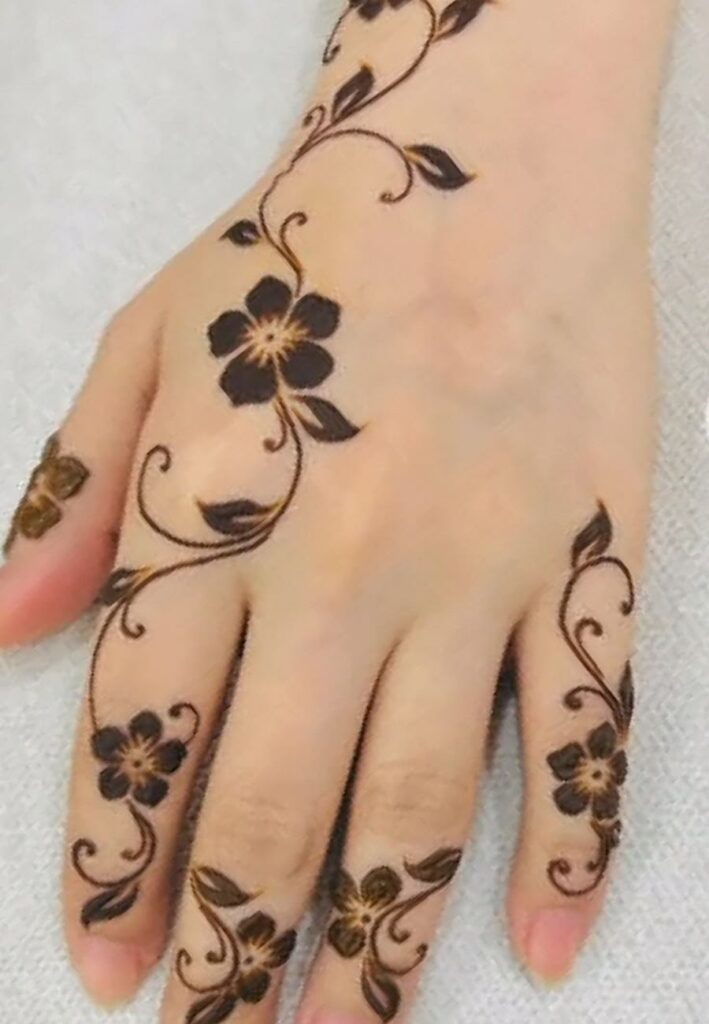 Tiny floral Cute Small Mehndi Designs on back hand