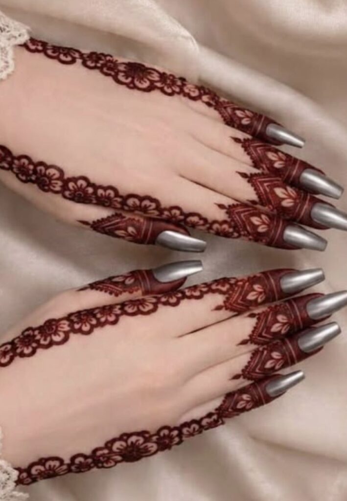 Aesthetic floral Gen Z henna designs with delicate flower patterns