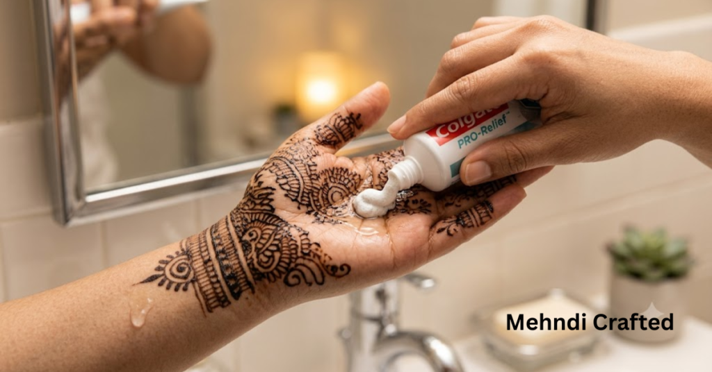 White toothpaste used on hands to remove mehndi stains