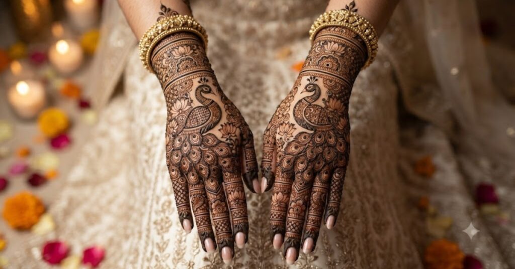 Traditional full hand Peacock Mehndi Designs