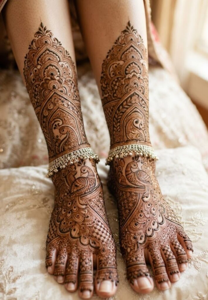 Traditional Indian Leg Mehndi Designs with intricate details