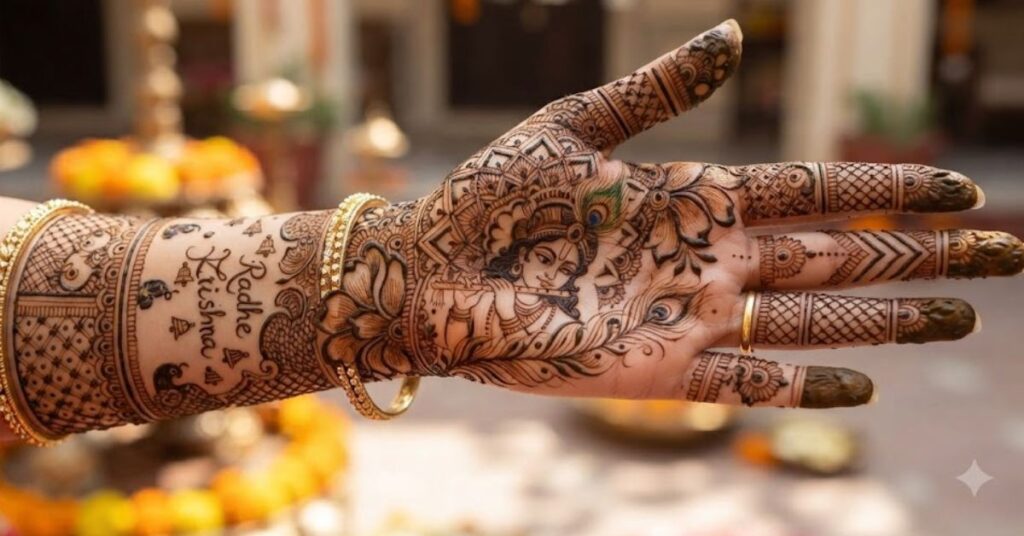 Modern Krishna Theme Mehndi Designs 2026