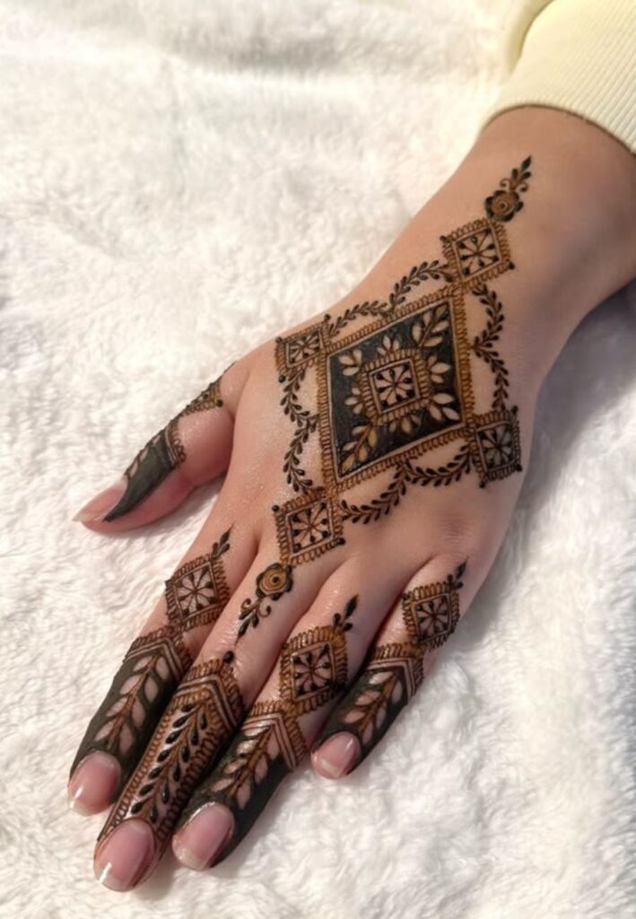 Moroccan Mehndi Designs featuring geometric patterns and traditional henna art styles.