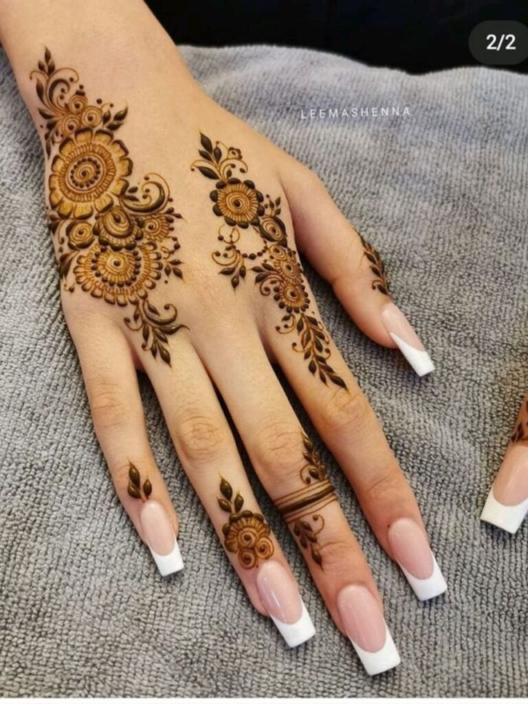 Unique College Girl Mehndi Designs with modern minimal floral and bracelet-style henna patterns
