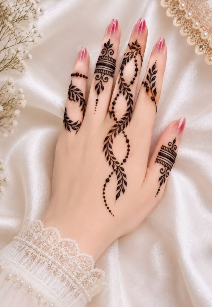 What Makes Minimal Mehndi Designs Unique with elegant fine line floral henna patterns on hands