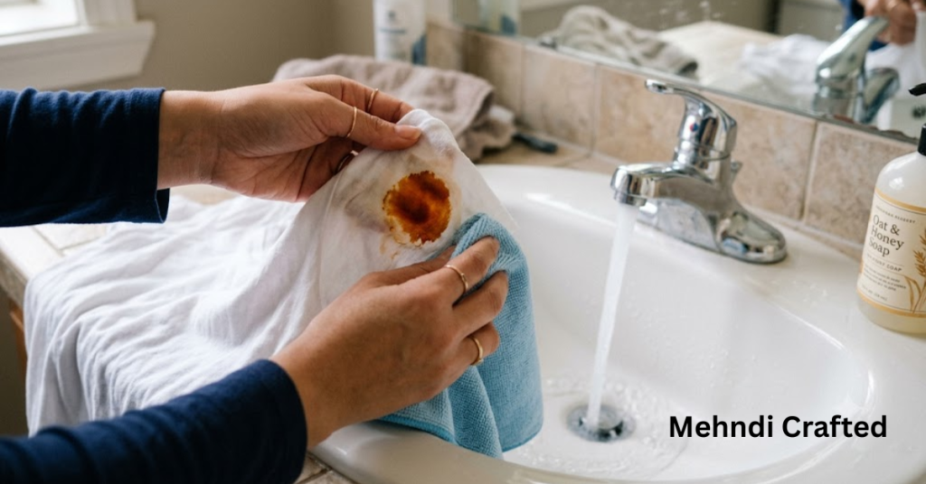 Removing fresh henna from clothes with a clean cloth