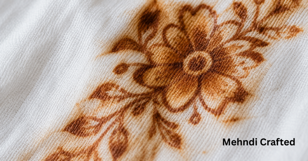Close-up of a stubborn henna stain on white cotton fabric