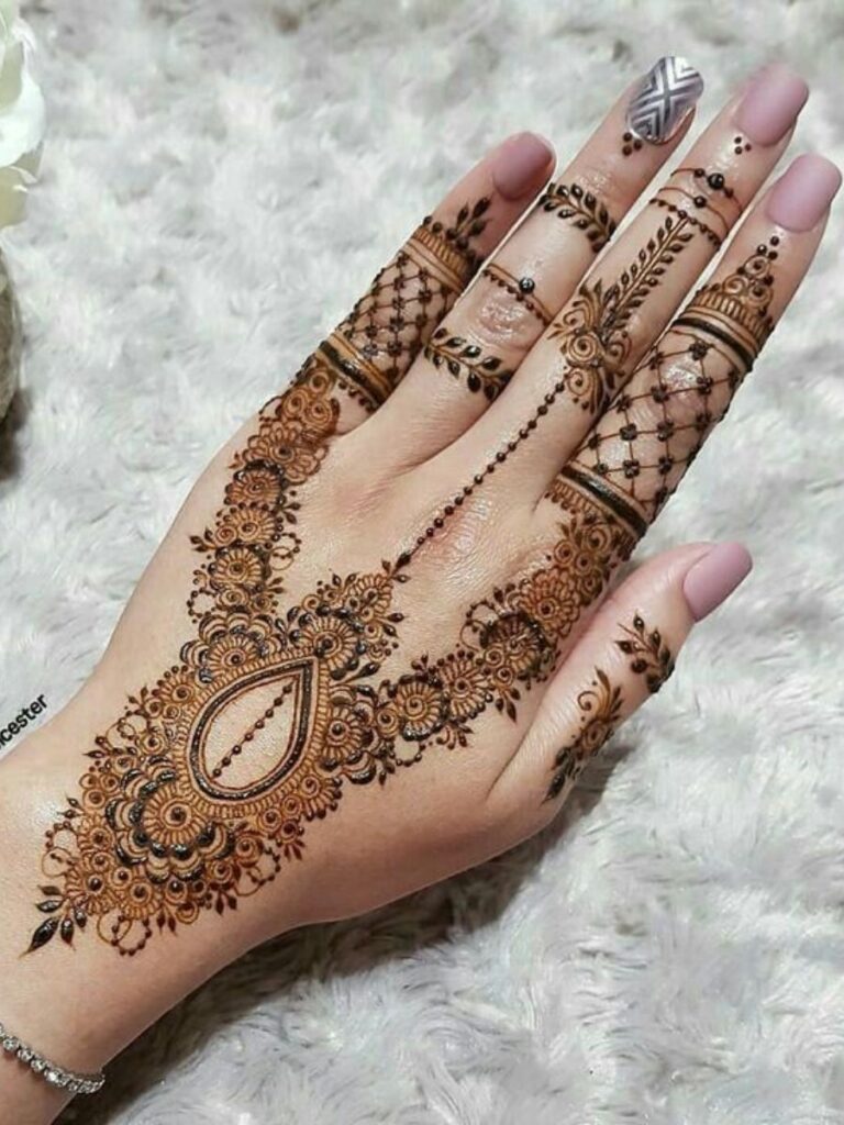 College Girl Mehndi Designs featuring a trendy minimal floral henna pattern popular in 2026