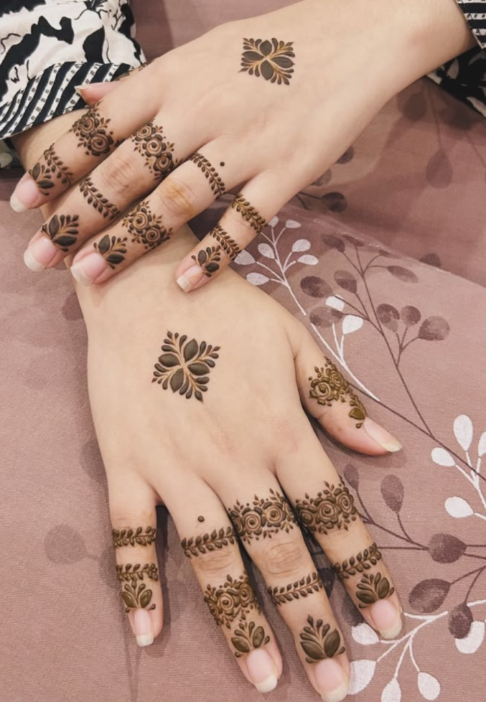 beginner practicing easy mehndi designs simple henna patterns for beginners floral and Arabic mehndi practice steps on hand design guide