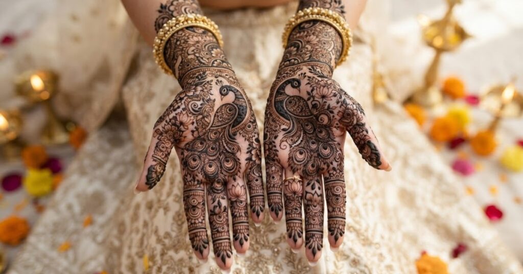 Elegant Peacock Mehndi Designs with traditional feather artwork