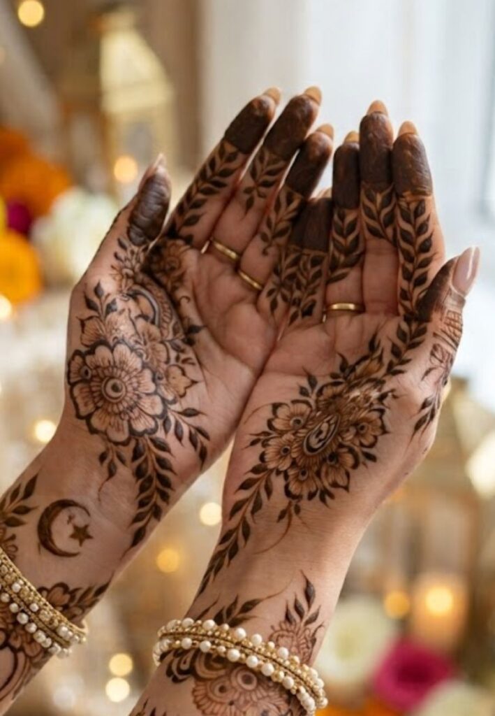 Beautiful Rabi al-Awwal Mehndi Design 2026 with traditional floral henna artwork