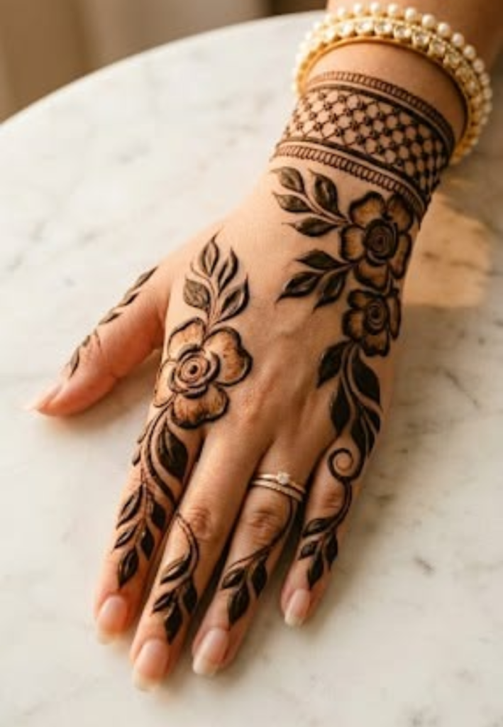 Why Rose Mehndi Designs are popular with elegant floral rose henna patterns.