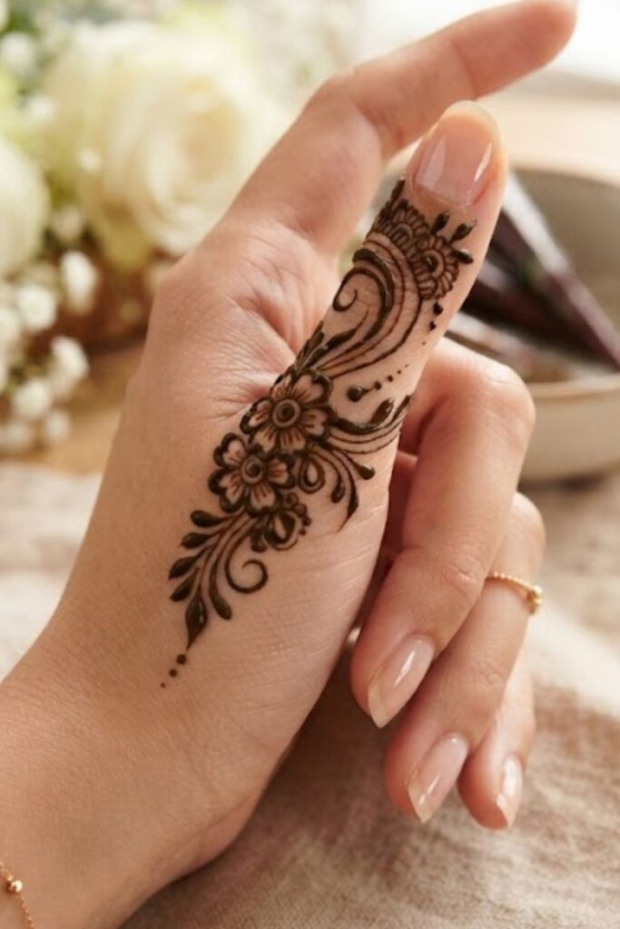 Arabic Style Thumb Henna Designs with Elegant Floral and Curved Mehndi Patterns