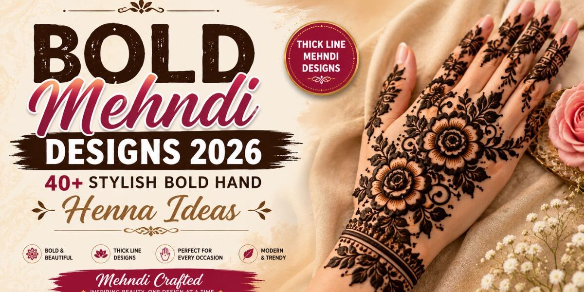 Bold Mehndi Designs 2026 featuring stylish thick-line floral hand henna patterns