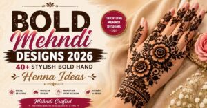 Bold Mehndi Designs 2026 featuring stylish thick-line floral hand henna patterns