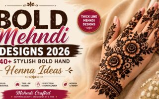 Bold Mehndi Designs 2026 featuring stylish thick-line floral hand henna patterns