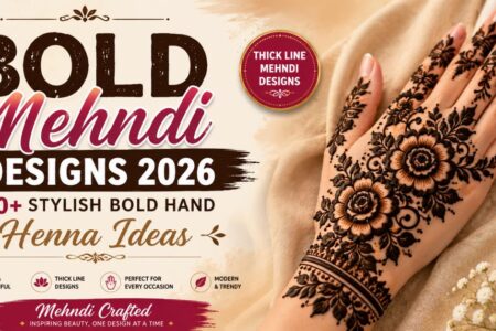 Bold Mehndi Designs 2026 featuring stylish thick-line floral hand henna patterns