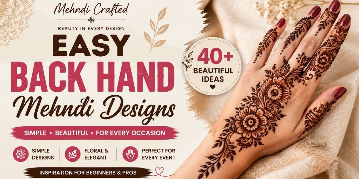 Easy Back Hand Mehndi Designs with beautiful floral patterns on a decorated hand, featuring simple and elegant henna ideas for every occasion.