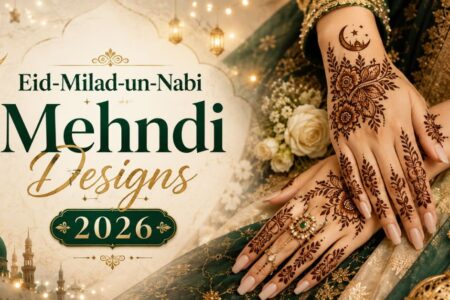 Eid-e-Milad-un-Nabi Mehndi Designs 2026 featuring beautiful Islamic floral henna patterns and elegant festive hand art
