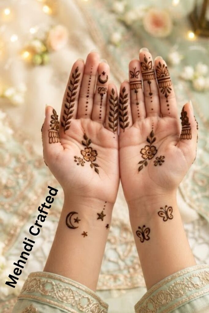Eid Milad un Nabi Mehndi Designs for Little Girls featuring cute floral, heart, and simple henna patterns