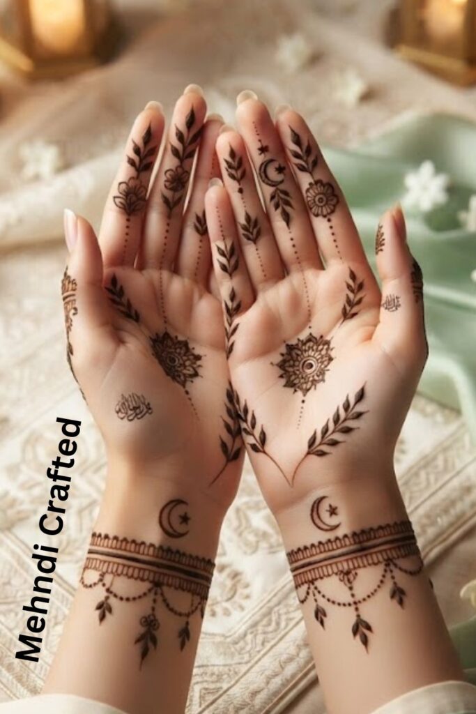 Eid Milad un Nabi Mehndi for Teenagers featuring trendy minimalist Arabic, floral, and finger henna designs
