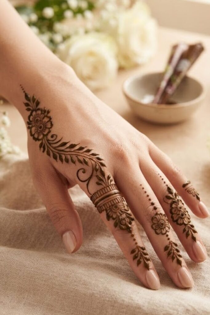 Finger and Thumb Combination Mehndi Designs with Elegant Henna Patterns for Girls