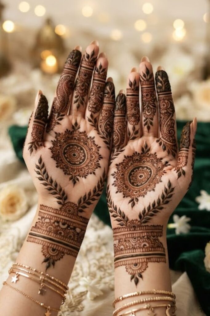 Front Hand Eid-Milad-un-Nabi Mehndi Designs 2026 featuring elegant Arabic floral, mandala, and traditional henna patterns